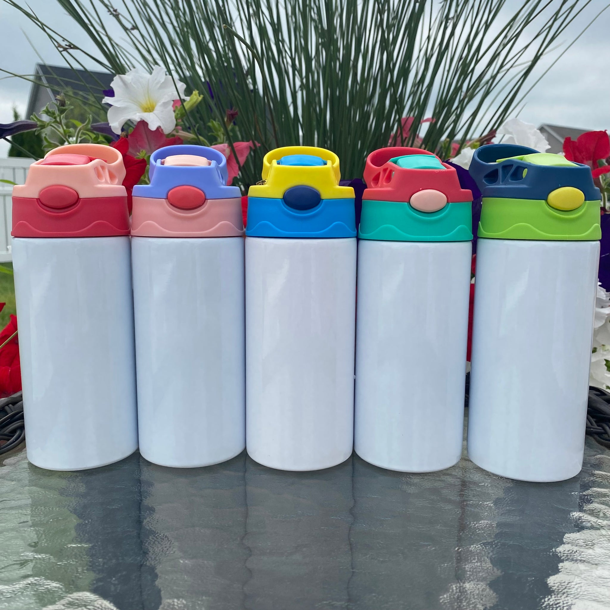 30pack USA Warehouse bulk 12oz Straight Sublimation Kids Flip Top Tumblers Kids  Water Bottle